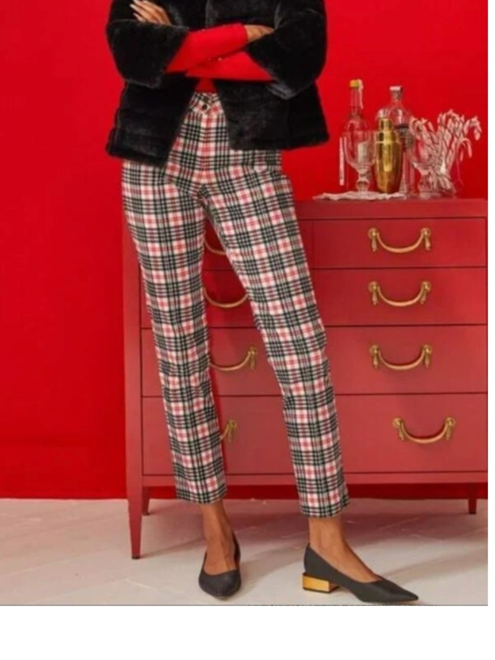 J. McLaughlin Yara Winthrop Plaid Soft Velvet Ankle Pants Size 6